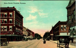 Main Street -Trolly Dirt Street Carriages Parsons Kansas KS UNP DB Postcard T13 - £3.11 GBP