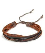NATURAL LEATHER BRACELET Brown Strand Men Women Unisex Hemp Adjustable S... - $53.91 MXN