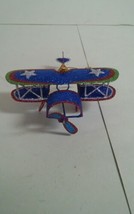 Vintage Biplane With Propeller Christmas Airplane Ornament Metal Glitter Pier 1 - £14.06 GBP