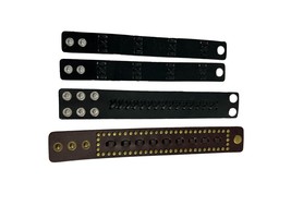 Lot 4 Faux Leather Bracelets Black Brown Braiding Gold Tone Studs Wrist Bands - £11.63 GBP
