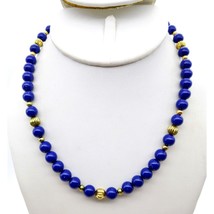 Avon Lapis Blue Reflections Necklace, Chic Choker Lucite Beads and Fluted Gold - £22.37 GBP
