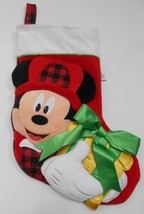 Disney Store 2017 Mickey Mouse 3D Plush Christmas Stocking Red Black Plaid 16&quot; L - £39.92 GBP