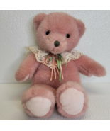 Rare Vintage 1990 Dakin Dusty Rose Pink Bear Plush Lace Collar Ribbons V... - $15.81 CAD
