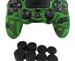Silicone Grip Green Camo Non Slip + (8) Thumb Grip Caps For PS4 Controller  - £7.04 GBP