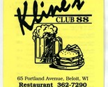 Kline&#39;s Club 88 Menu Portland Ave Beloit Wisconsin 1990&#39;s - $17.88