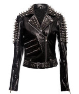 Handmade New Men&#39;s Black Silver Spiked Studded  Punk Cowhide Leather Jac... - $329.99