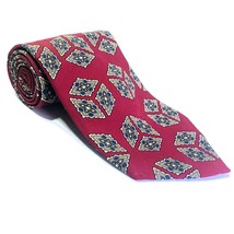 Christian Dior Monsieur Mens Silk Necktie 56&quot; Tie Red Black Floral Cube Design - £21.05 GBP