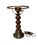 Antique Vintage GWTW Parlor Table Lamp 15&quot; brass Turned wood base MCM Ke... - $48.10