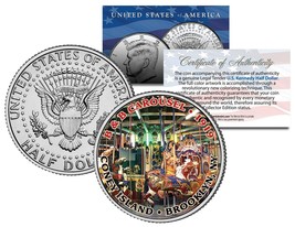 Coney Island B&amp;B Carousel Colorized Jfk Kennedy Half Dollar Us Coin Brooklyn Ny - £6.71 GBP