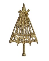 Vintage Large 3.25" Gold Tone Umbrella Metal Pin Brooch Unsigned Parasol image 2
