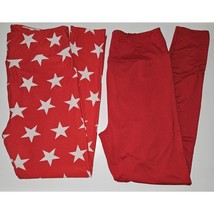 2 LuLaRoe Leggings Lot Solid Red White Stars Tall &amp; Curvy Patriotic Holiday - $22.72