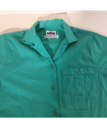 vintage casual short sleeve button down shirt blouse with pocket green  - $19.75
