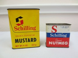 2 Vintage Schilling Spice Tin 4 oz Mustard &amp; 1 1/2 oz Nutmeg - £7.99 GBP