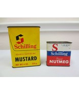 2 Vintage Schilling Spice Tin 4 oz Mustard &amp; 1 1/2 oz Nutmeg - £7.96 GBP