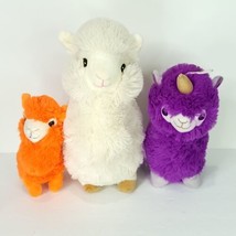 Llama Alpaca Lot Of 3 Plush Stuffed Animal White 11&quot; Orange 7&quot; Purple 8&quot; - £23.45 GBP