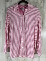 Chicos 100% Linen Shirt Size 0 Small Button Front Pink White Stripe Side... - £19.33 GBP