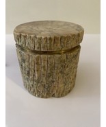 Hand Carved Italian Alabaster Trinket Vanity Stash Box MCM Round Cylinde... - $36.16