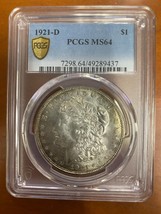 1921-D $1 Silver Morgan Dollar Graded by PCGS as MS-64 - £311.49 GBP