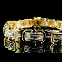 Men&#39;s 14K Yellow Gold Plated 0.75Ct VVS1 Moissanite Paveset Bracelet 8.75&quot; 12 MM - £184.67 GBP
