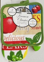 2 Pc Printed Kitchen Set:1 Jumbo Pot Holder &amp; 1 Oven Mitt Fruits # 4 Green Bh Ho - £15.80 GBP