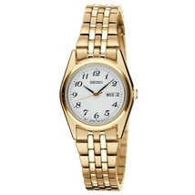 Seiko SXA126 Women&#39;s Dress White Dial Gold-Tone Stainless Steel Day &amp; Date Watch - £195.91 GBP