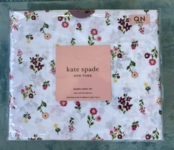 NEW Kate Spade Queen Sheet Set Pink Green Country Floral 100% Cotton Percale - £76.52 GBP