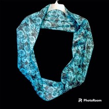 Justice Girls One Size Turquois &amp; Gray Metallic Thread Roses Infinity Scarf - £4.76 GBP