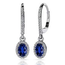 3.50Ct Simulated Sapphire Diamond Halo Solitaire Dangle Earrings Sterling Silver - £81.55 GBP