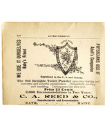 1906 C.A. Reed Old Reliable Toilet Powder Advertisement Bath Maine Hygie... - $27.41 CAD