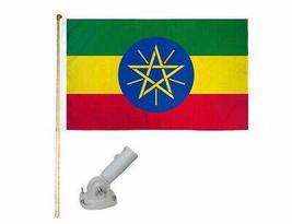 5&#39; Wooden Flag Pole Kit W/Nylon White Bracket 3x5 Ethiopia Star Polyester Flag - £19.51 GBP