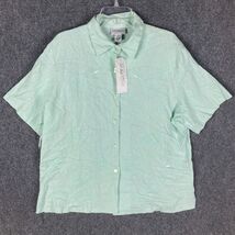 Anna Maxwell Button Up Top Women&#39;s 2X 22/24 Linen Blend NWD Green Short ... - $11.39