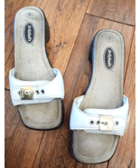 Vtg DR SCHOLLS Exercise Sandals Brown Leather Rubber Slides Faux Wood Sz 7 - $36.62