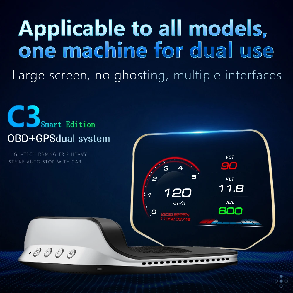HUD C3 Head Up Display OBD GPS Car Digital Speedometer MPH KMH Voltage Overspeed - £86.04 GBP