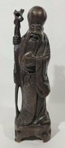 12&quot; Antique Chinese Carved Wood Shou Hsing God of Longevity Sculpture St... - $284.13