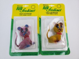 (2) Vintage 1976 Flocked Kitty Cat hanging Air Fresher Yellow Purple Mid... - $31.67