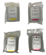Lot 4 Remanufactured ink cartridges for HP 82XL C4844A C4911A C4912A C4913A - £15.72 GBP