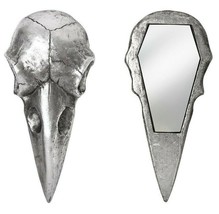 Alchemy Gothic Raven Skull Casket Hand Mirror Silver Resin Gift Decor Coffin V99 - £16.47 GBP
