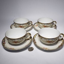 Set of 4 Noritake Oxford 5.25&quot; Porcelain Flat Cup and Saucer Sets Japan 85963 - £26.33 GBP