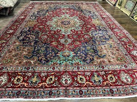 Wonderful Per&#39;sian Rug 10x14 Antique Carpet Handmade Wool Floral Red Navy Blue - £5,364.49 GBP