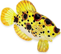 3" Long Yellow Black Dots Panther Grouper Blown Glass Figurine Hand Blown Glass - $34.29