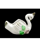 Miniature Porcelain Swan Planter, 3D Pink Flowers &amp; Leaves, Made in Japan - £11.49 GBP