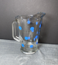 Vintage Libbey Mid Century Modern Polka Dot Pitcher Barware 1950’s Blue ... - $35.67