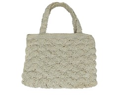 Vintage 30s Handwoven Crochet Beige Mini Handbag With Zipper Closure - $19.95