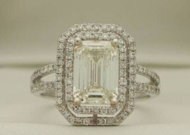 Engagement Ring 3.15Ct Emerald Cut Simulated Diamond White Gold Plated Size 9.5 - £112.04 GBP