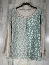 Bibi Womens Sweater Green Cream Animal Print Mixed Media Size Small - £13.55 GBP