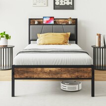 Twin Size Bed Frame Storage Headboard w/ Charging Station, No Box Spring - $144.99