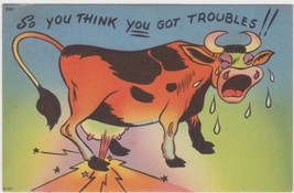 Comic Postcard So You Think You Got Troubles Cow Tichnor Linen Unused - £2.39 GBP