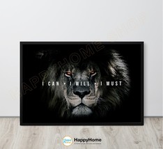 Lion Wall Art I Can I Will I Must Motivation Quote Inspiration Office Decor-P538 - £19.12 GBP+