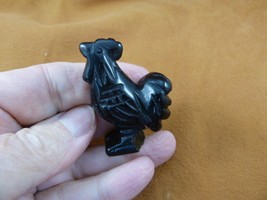 (Y-CHI-RO-572) little Black onyx ROOSTER game bird hen gemstone FIGURINE... - $18.69