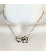 Necklace Heart &amp; Paw Charm Silver Color Cute Pet Lover Pendant - €5,68 EUR